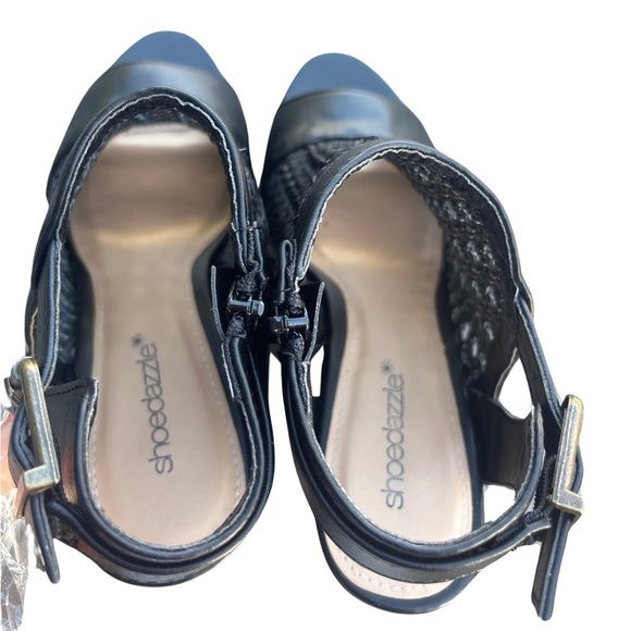 Shoe Dazzle Black Open Peep Toe Ankle Block Woven Heeled Dressy Sandal Size 7.5 - Picture 10 of 15